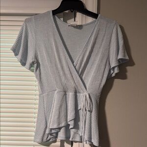Caution To The Wind Gray Flutter Sleeve Wrap Blouse